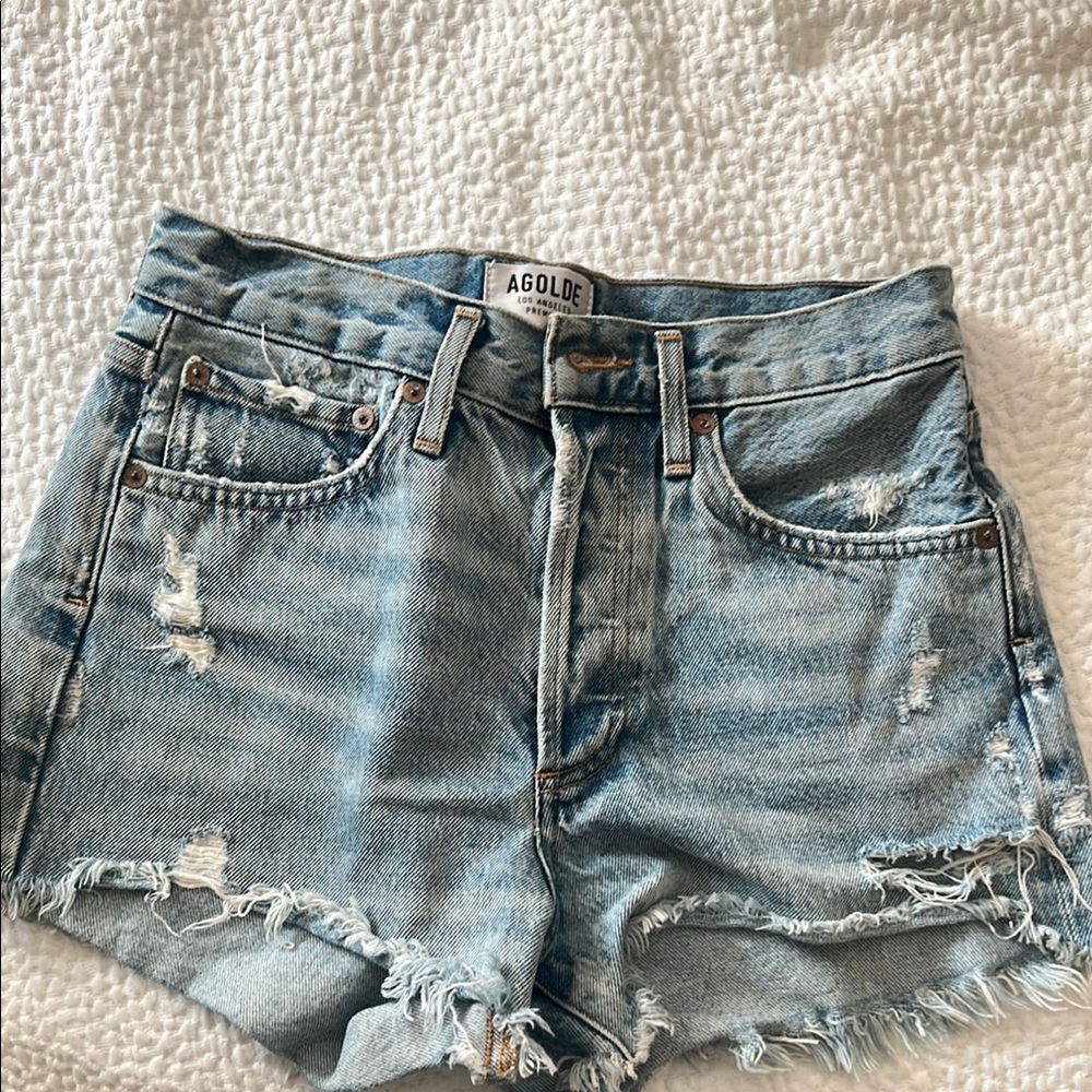 AGOLDE Women's Distressed Denim Shorts - Blue